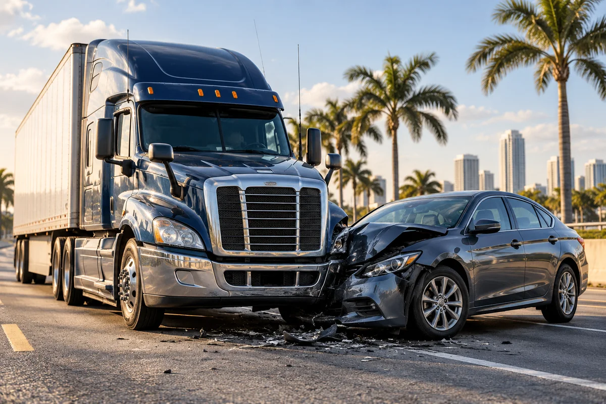 Camión y auto después de una colisión